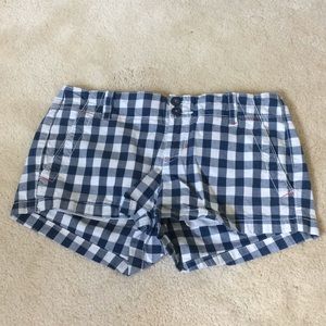 Blue and white checkered shorts